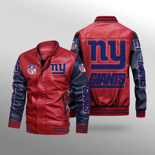 Discover football New York Giants Red Black Leather Varsity Jacket