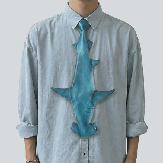 Hammerhead Shark Tie: Realistic Blue Marine Life Shaped Necktie for Men, Shark Lover Accessory