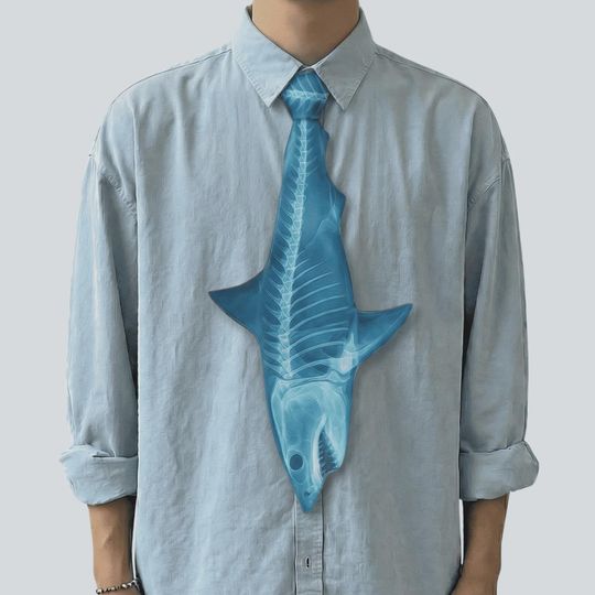 Shark Skeleton X-ray Necktie: Quirky Marine Life Accessory for Men