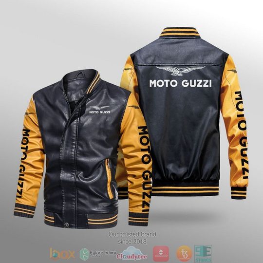 Discover Moto Guzzi Black Yellow Leather Varsity Jacket
