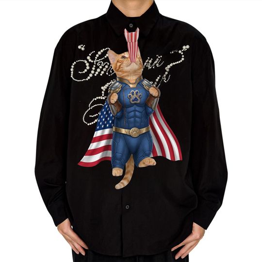 Patriotic Superhero Cat Tie, Funny American Flag Necktie, Unique Pet Lover Gift, Novelty USA Hero Neckwear, Crazy Cat Dad Gift, gift for him