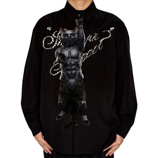 Funny Superheroine Cat Tie, Red Hair Pet Lover Necktie, Novelty Black Cape Cat Tie, Whimsical Cat Mom Gift,Custom Pet Neckwear, gift for him