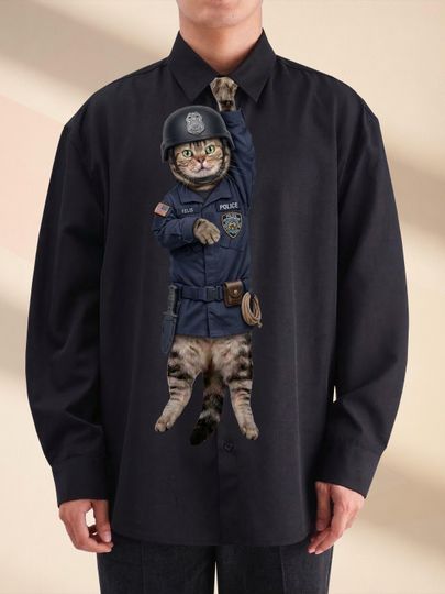 Discover Custom Tactical SWAT Cat Tie for Dad, Funny Special Forces Cat Necktie, Personalized Police Gift for Men, Unique Hero Cat Dad Tie,Police Cat