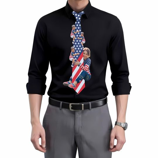 Discover Custom Photo Tie for Dad Patriotic US Flag,Personalized American Flag Necktie Family Photo,Funny 4th of July Gift for Men,Unique Father Gift