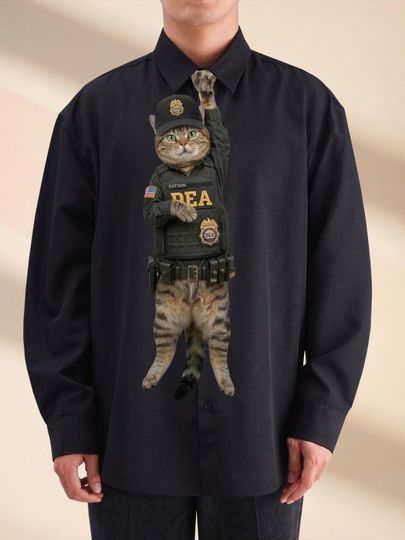 Discover Custom Special Agent Cat Tie for Dad, Funny Police Cat Necktie, Personalized Federal Officer Gift for Men, Unique Tactical Cat Accessories