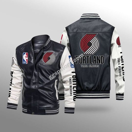 Discover NBA Portland Trail Blazers Black Leather Varsity Jacket