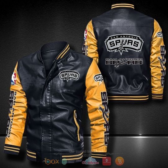 NBA San Antonio Spurs Black Yellow Leather Varsity Jacket