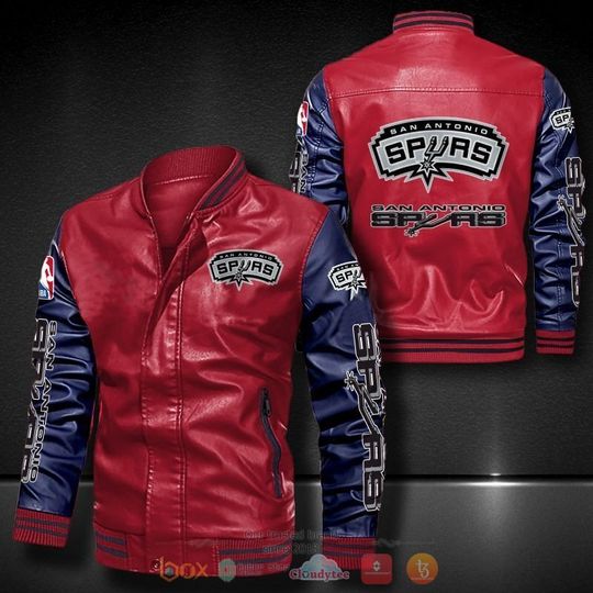 NBA San Antonio Spurs Red Navy Leather Varsity Jacket