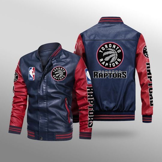 NBA Toronto Raptors Navy Red Leather Varsity Jacket