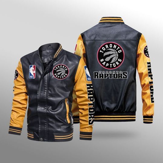 NBA Toronto Raptors Black Yellow Leather Varsity Jacket