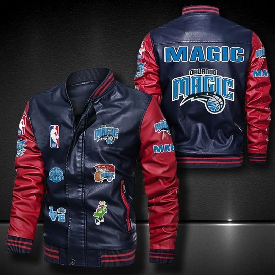 NBA Orlando Magic Navy Red Leather Varsity Jacket