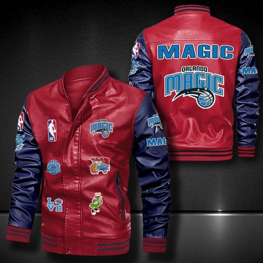 NBA Orlando Magic Red Navy Leather Varsity Jacket