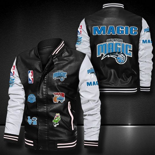 NBA Orlando Magic Black White Logo Team Leather Varsity Jacket