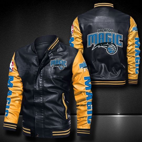 NBA Orlando Magic Black Yellow Leather Varsity Jacket