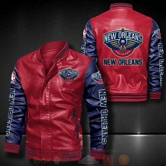 NBA New Orleans Pelicans Red Navy Leather Varsity Jacket
