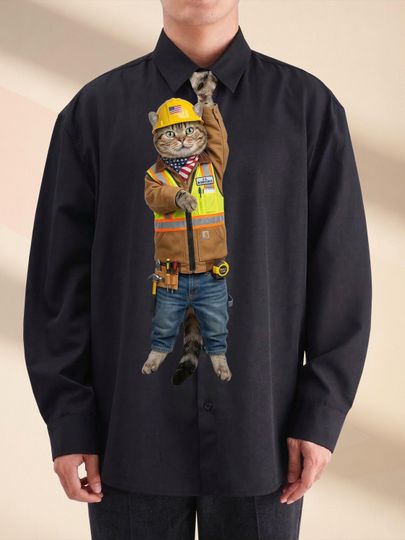 Discover Funny Construction Worker Cat Necktie, Unique Handyman Gag Gift, Cute Cat Tie, Cat Lover Humor Tie, Fun Men's Accessory