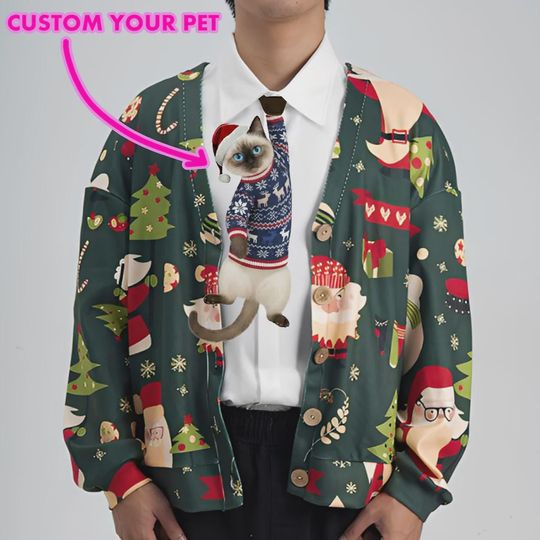 Discover Custom Pet Christmas Tie - Custom Cat With Chistmas Sweater