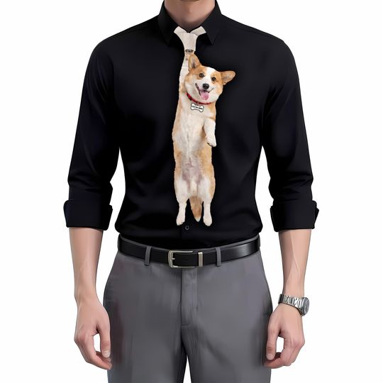 Custom Pet Photo Tie, Funny Puppy Photo Necktie for Men, Personalized Dog Photo Gift for Dad, Unique Puppy Lover Tie,Father Day Gift,Men Tie