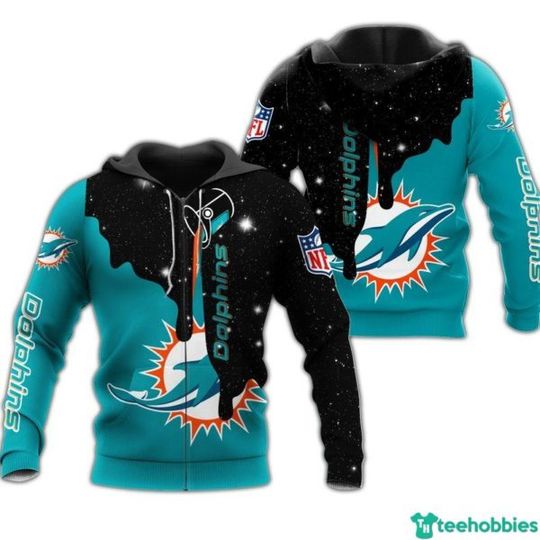 Discover football Miami Dolphins Aqua Black Zip Up Hoodie