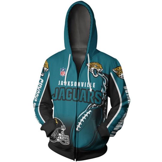 Discover football Jacksonville Jaguars Teal Black Zip Up Hoodie V9