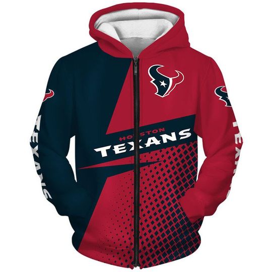 football Houston Texans Red Blue Zip Up Hoodie