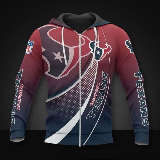 football Houston Texans Blue Red Zip Up Hoodie