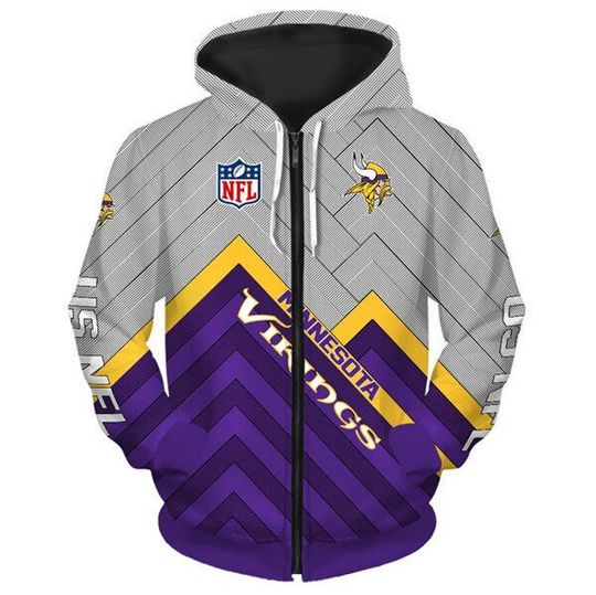 football Minnesota Vikings Grey Purple Zip Up Hoodie