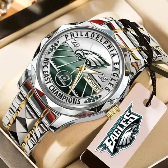 Discover Eagles 2025 NFC East Division Champions Stainless Steel Quartz Watch for Men