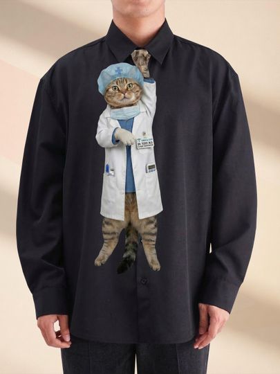 Funny Cat Surgeon Necktie, Doctor Cat Gag Gift, Unique Medical Student Graduation Tie, Whimsical Men's Tie, Cat Lover Hospital Office Decor