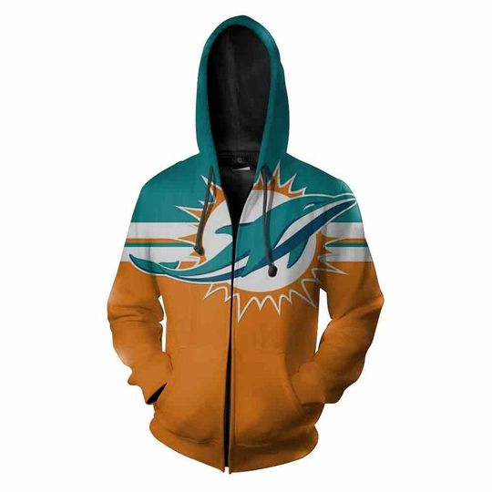 Discover football Miami Dolphins Orange Zip Up Hoodie