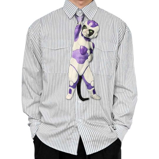 Funny Alien Cat Necktie  Purple Anime Style Novelty Tie for Men | Unique Statement Tie Trending on TikTok Shop USA