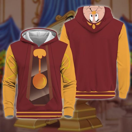 Cogsworth 3D Full Over Print Hoodie, Cogsworth Clock Costume Shirt, Beauty And The Beast Halloween Cosplay, Cogsworth Clock Summer Trip