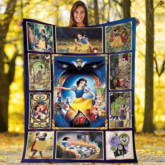 Discover Vintage Snow White Princess Fleece Blanket, Snow White Seven Dwarfs Throw Blanket For Bed Couch Sofa, Disneyland Home Decor Christmas Gift