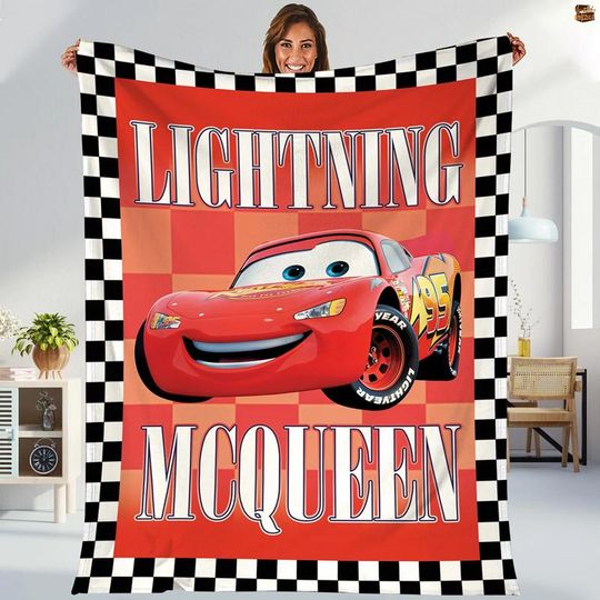 Lightning McQueen Fleece Blanket, Disneyland Pixar Cars Movie Blanket, Birthday Blanket, Disneyland Movie Blanket For Bed Couch Sofa