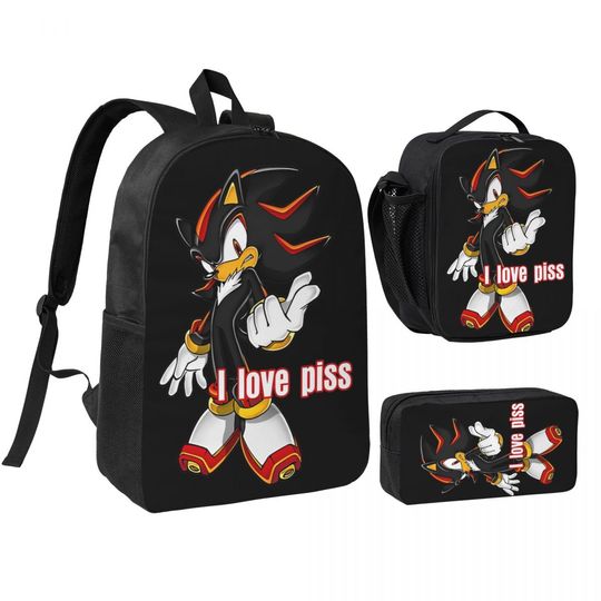 Discover 3pecs/set Sonices  I Love Piss Backpack for Student High School Shoulder Bag Lunch bag Pencil Case