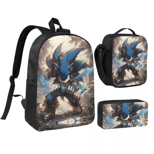 Super Sonic Backpack Set For Kids, Backpack Lunch Bag Pencil Case Set For Student, Back to School Gift
