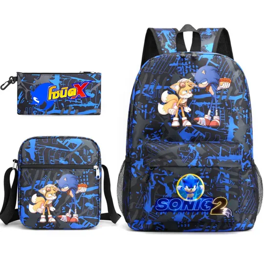 School Bag Sonic Hedgehog Casual Backpack With Lunch Bag and Pencil Case, Back to School Gift