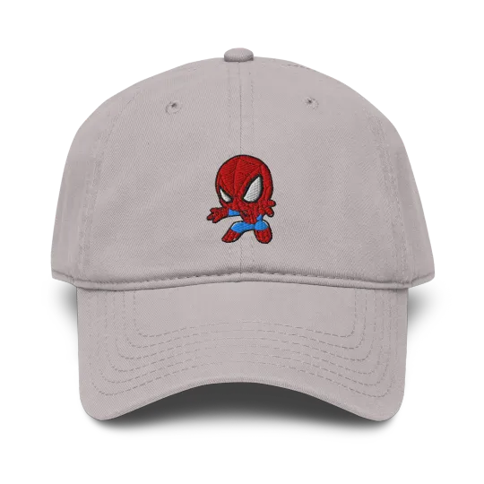 Grey Cartoon Spider-Man Web Embroidered Garment Washed Baseball Caps