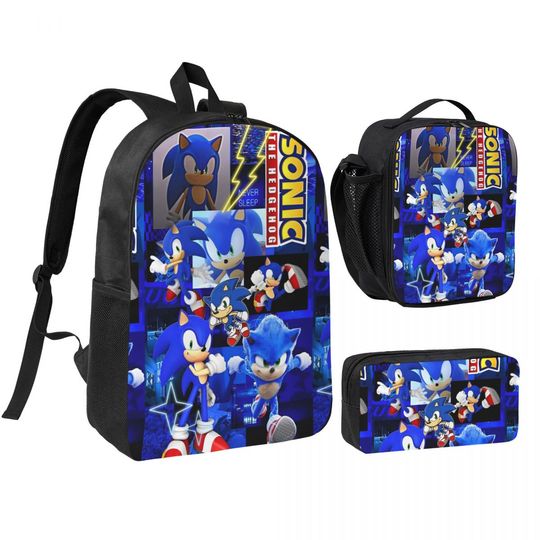 Sonic 3pecs/set Backpack for Student, Backpack Lunch Bag Pencil Case Set For Student, Back to School Gift
