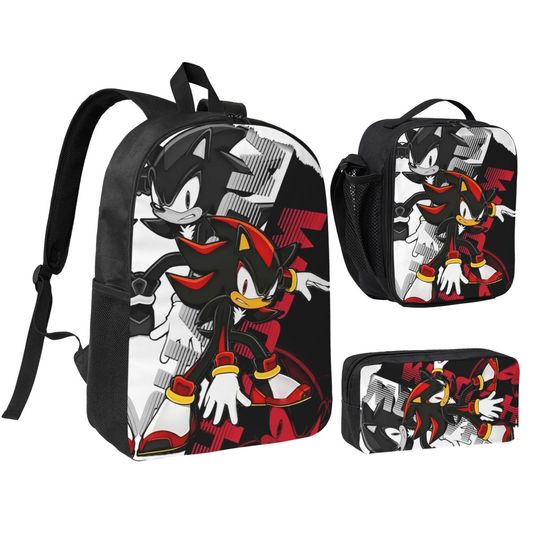 Sonices Game 3-Piece Backpack Set for Students Laptop Shoulder Bag Lunch Bag Pencil Case