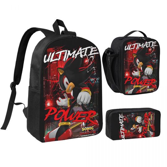 Sonic 3-Piece Backpack Set for Teenagers School Bag Lunch Bag Pencil Case