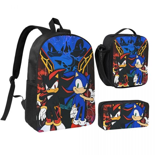 Sonices Cartoon Anime Backpack Set for Boys and Girls with Lunch Bag and Pencil Case