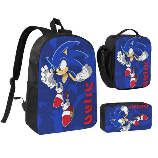 Sonic The Hedgehog Shadow Backpack Set for Teenagers School Bag Lunch Bag Pencil Case