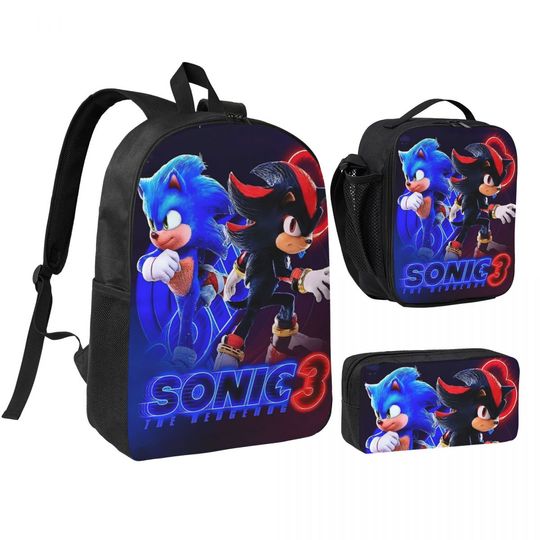 Sonices The Hedgehogs 3-Piece Backpack Set for Teens Lunch Bag and Pencil Case
