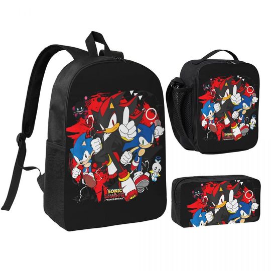 Sonices X Shadow Generations Backpack Set for Teens with Daypack Lunch Bag and Pencil Case