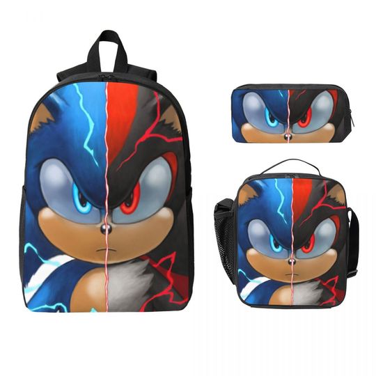 Discover Sonic Shadow Backpack Boys Girls BookBag School Bag Computer Shoulder Bags 3ps Insulated Lunch Bag Pencil Case