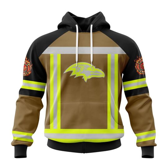 Discover football Baltimore Ravens Custom Name Number Firefighter Uniform Pullover Hoodie