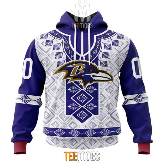 football Baltimore Ravenss Custom Name Number Native Pattern Pullover Hoodie