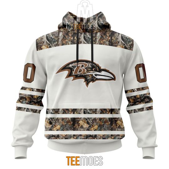 football Baltimore Ravenss Custom Name Number White Camo Hunting Pullover Hoodie