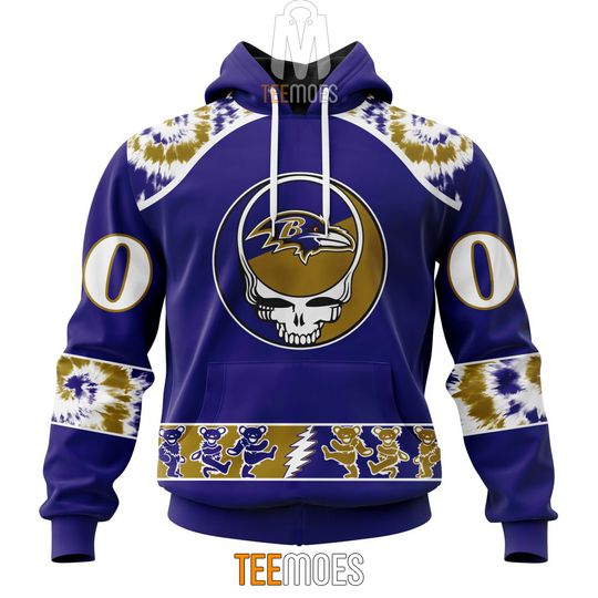 Discover football Baltimore Ravens Custom Name Number Special Grateful Dead Pullover Hoodie